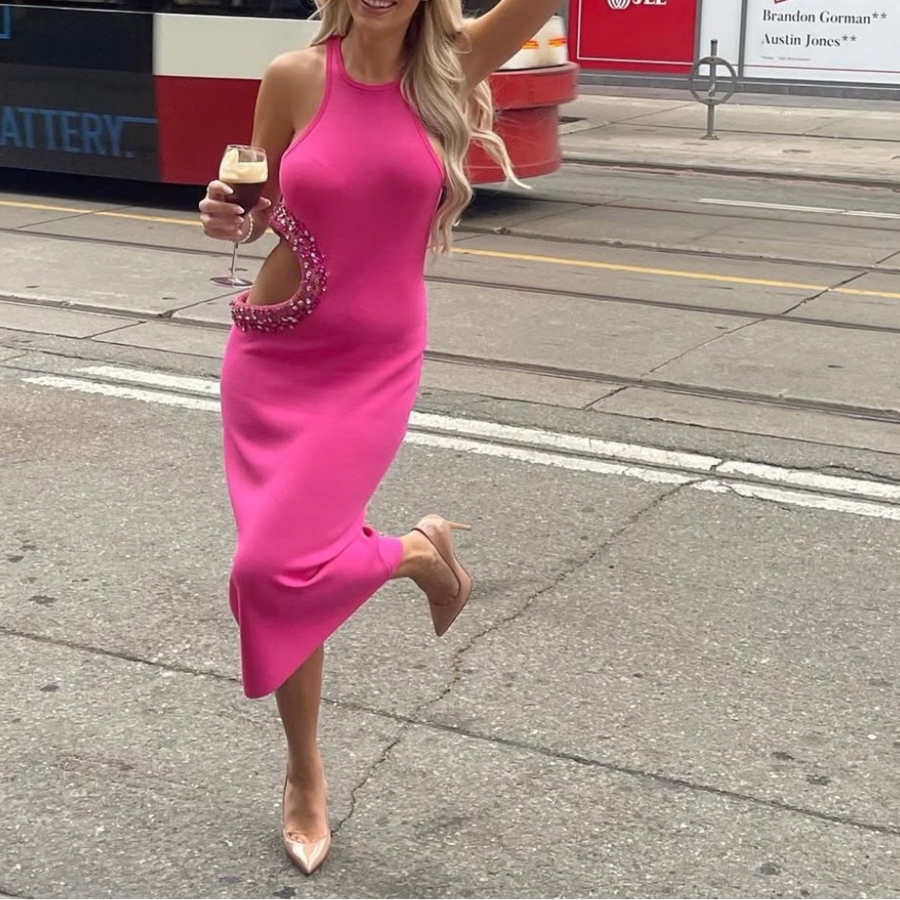 Cult Gaia Pink Sleeveless Halter Midi Dress